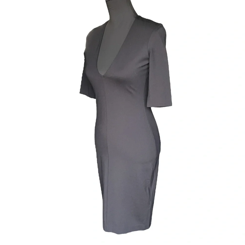Aritzia Babaton Black V-Neck Elbow Sleeve Leon Midi Bodycon Dress (2) - Picture 6 of 15